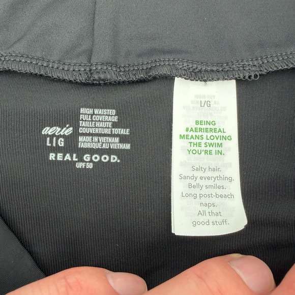 Aerie Black High Waisted Full Coverage Bikini Bottoms Cross Waist Size L NWT - Picture 4 of 11